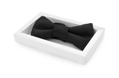 Photo of Stylish black bow tie on white background