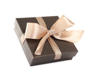 Photo of Beautiful gift box with ribbon and bow on white background