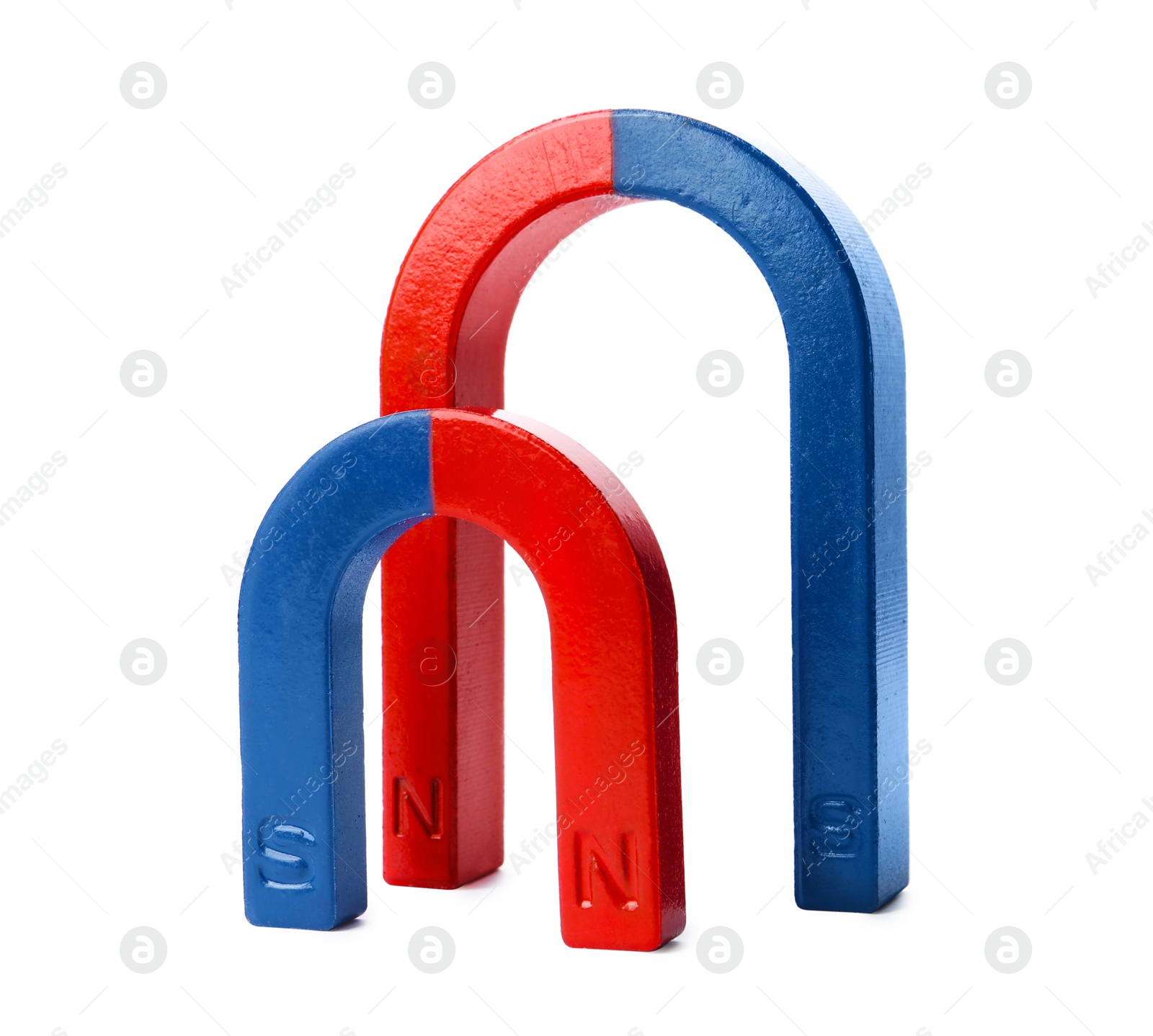 Photo of Red and blue horseshoe magnets isolated on white