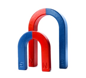 Photo of Red and blue horseshoe magnets isolated on white
