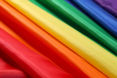 Photo of Rainbow LGBT flag as background, closeup view