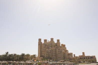 SHARJAH, UNITED ARAB EMIRATES - NOVEMBER 04, 2018: Beautiful landscape with Sheraton resort on sunny day