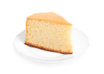 Photo of Piece of delicious fresh homemade cake on white background
