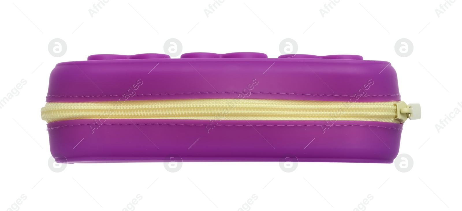 Photo of Color pencil case isolated on white. School stationery