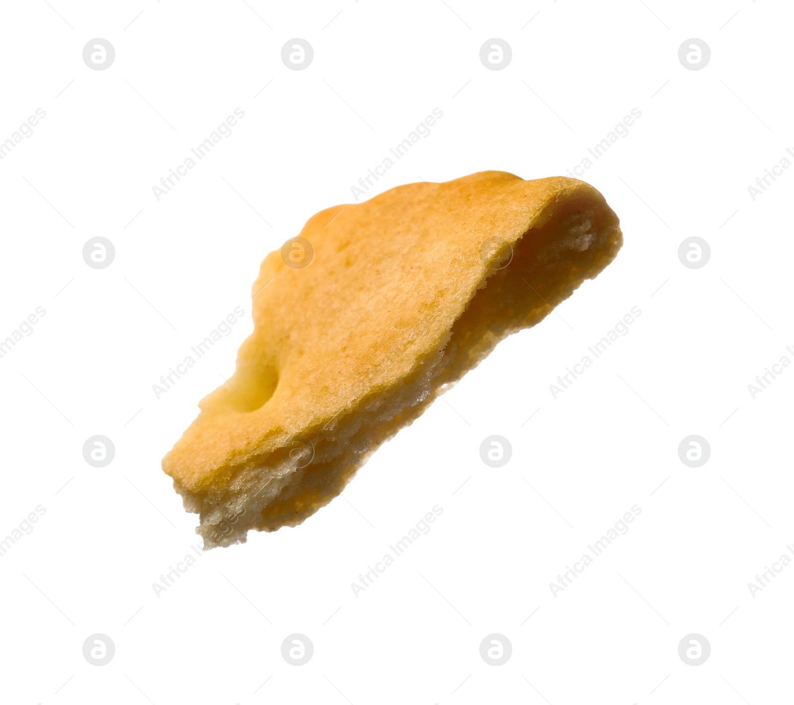 Photo of Piece of tasty cracker isolated on white