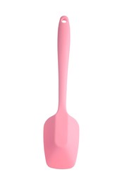 Photo of One pink spatula isolated on white. Kitchen utensil