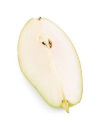 Photo of Piece of ripe pear on white background