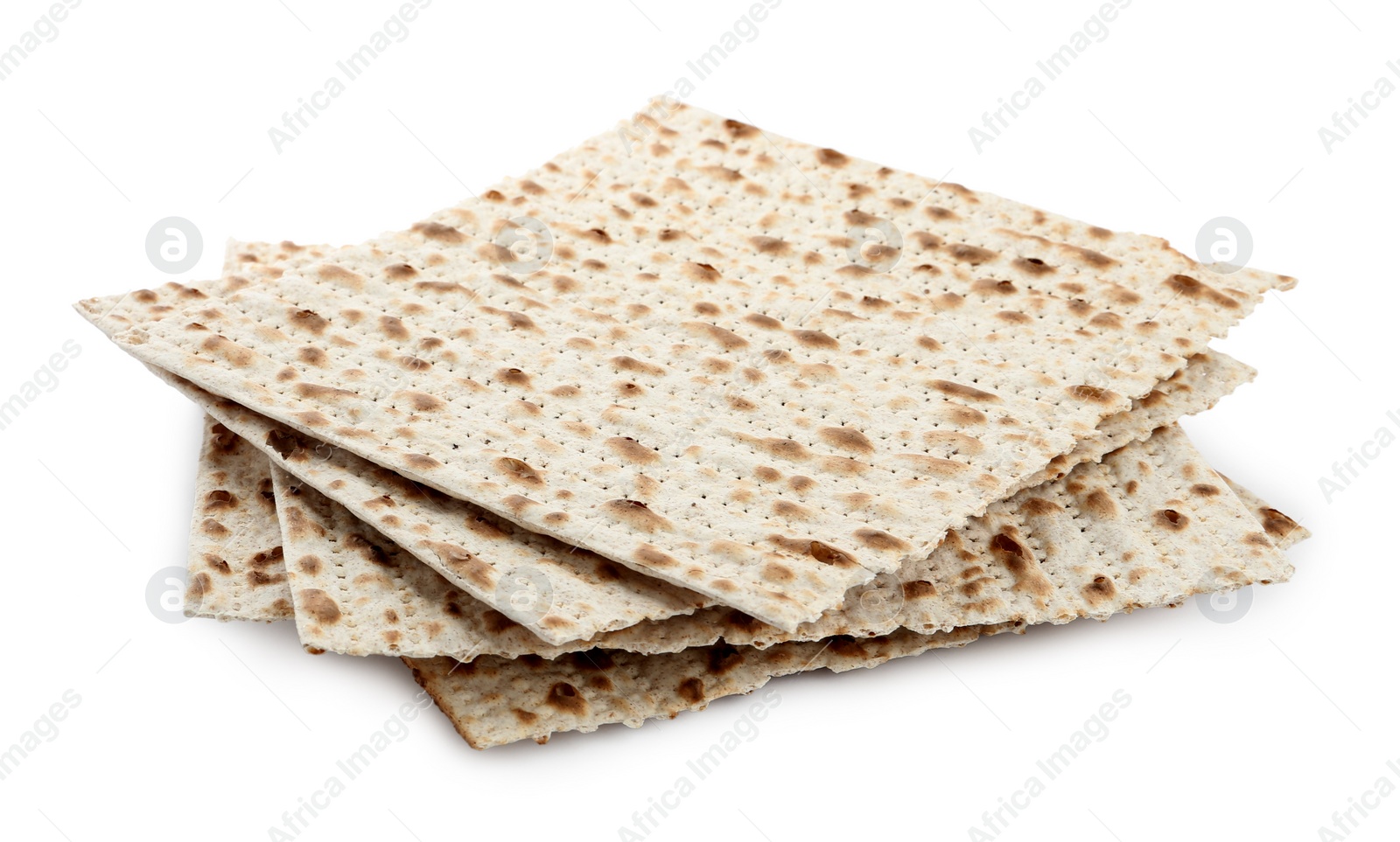 Photo of Passover matzos isolated on white. Pesach celebration