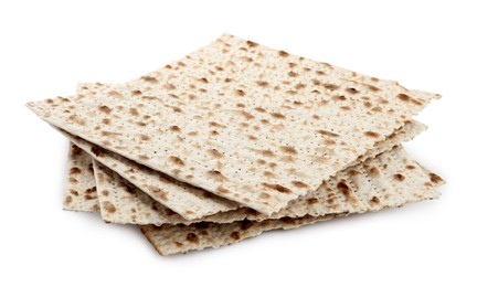 Photo of Passover matzos isolated on white. Pesach celebration