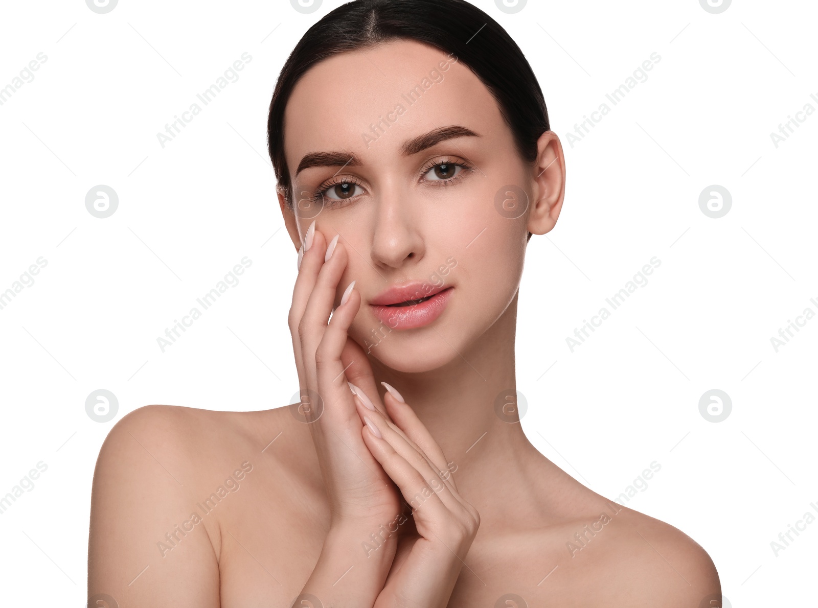 Photo of Portrait of beautiful young woman on white background