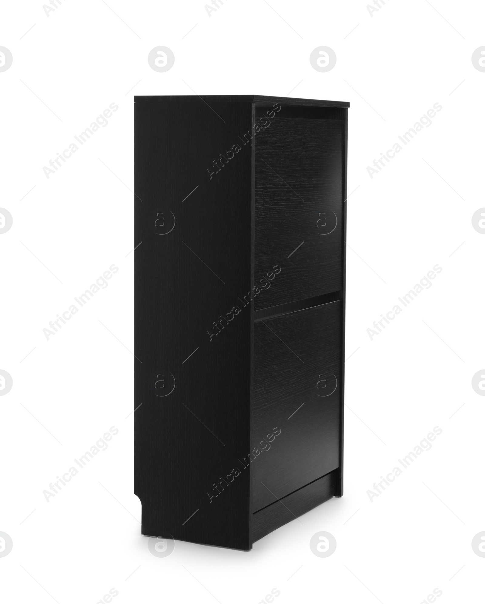 Photo of Stylish black wooden table isolated on white