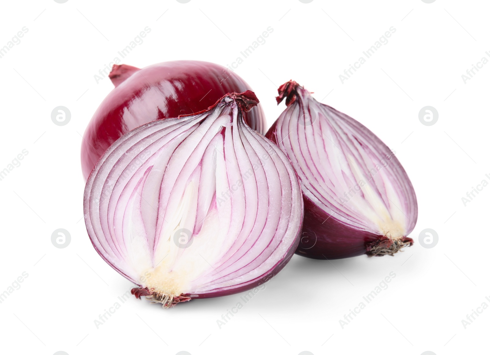 Photo of Ripe fresh red onions isolated on white