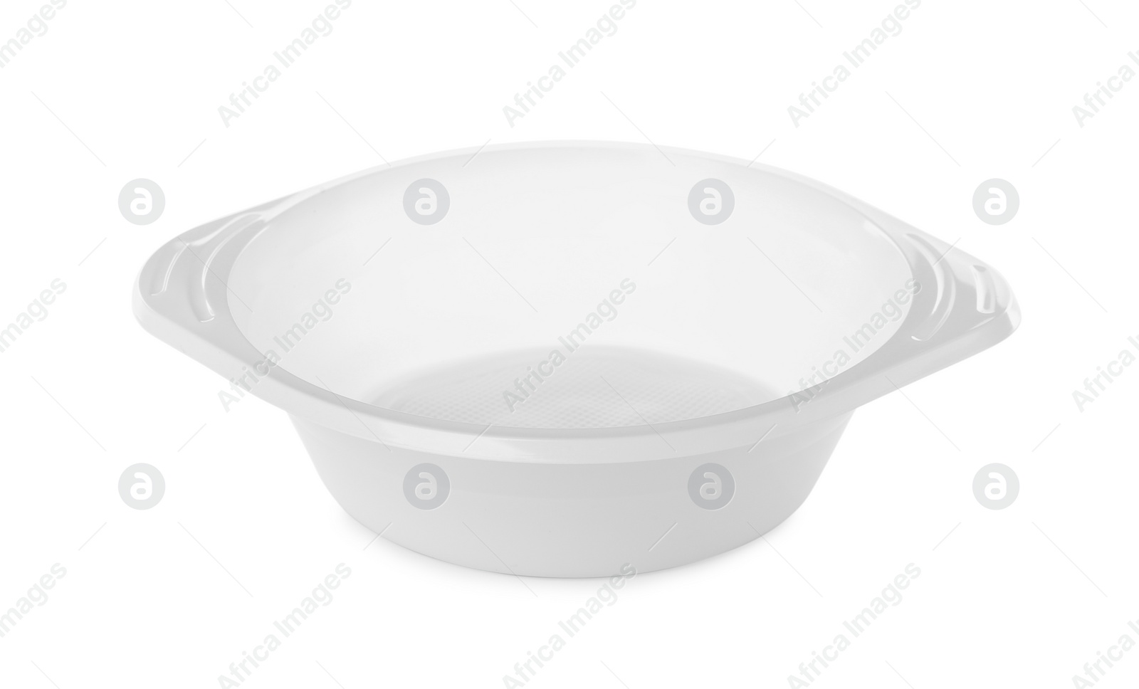 Photo of Empty disposable plastic bowl isolated on white