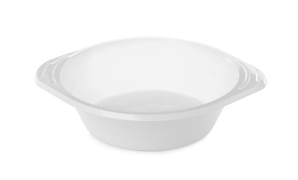 Photo of Empty disposable plastic bowl isolated on white