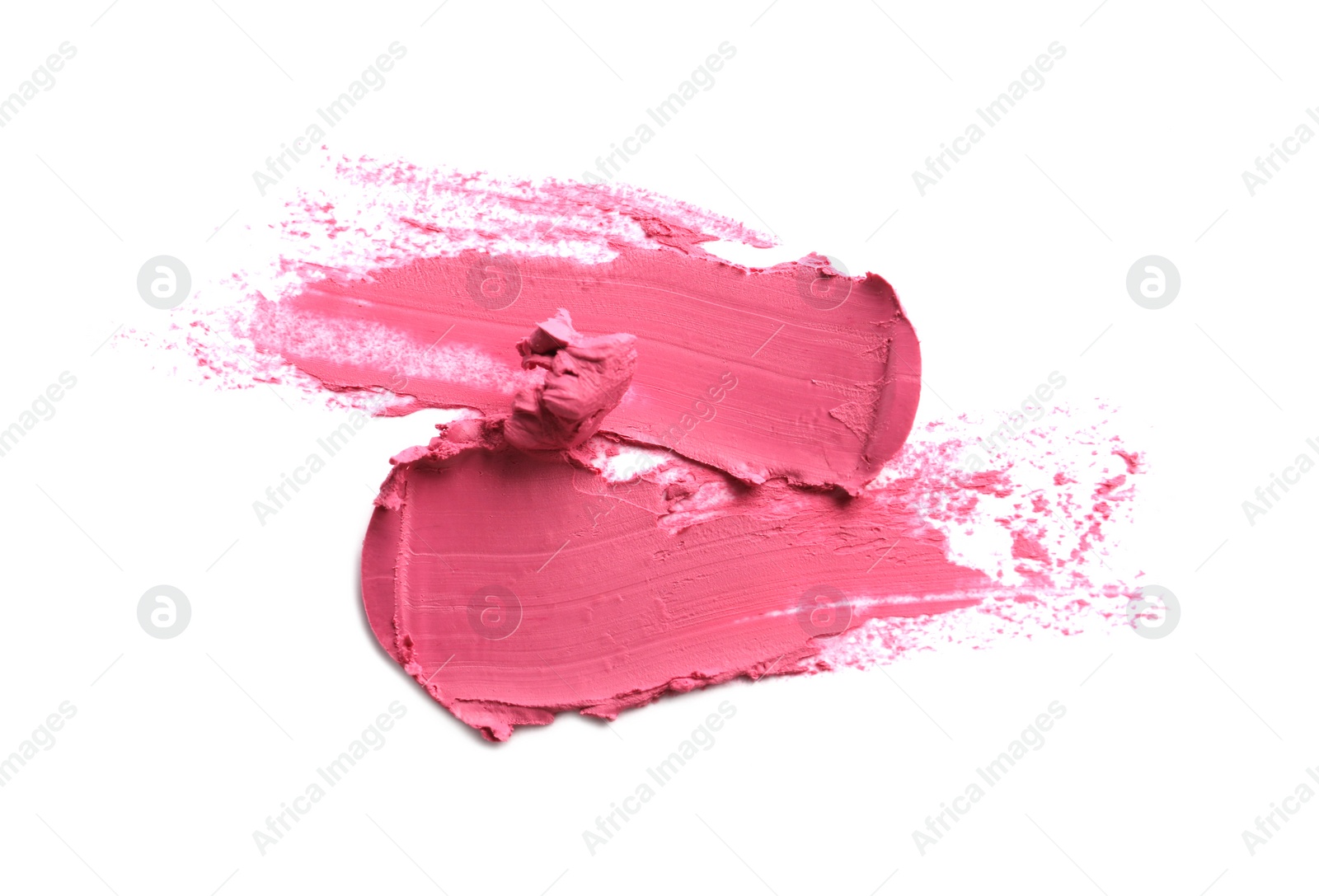 Photo of Smears of bright lipstick on white background, top view