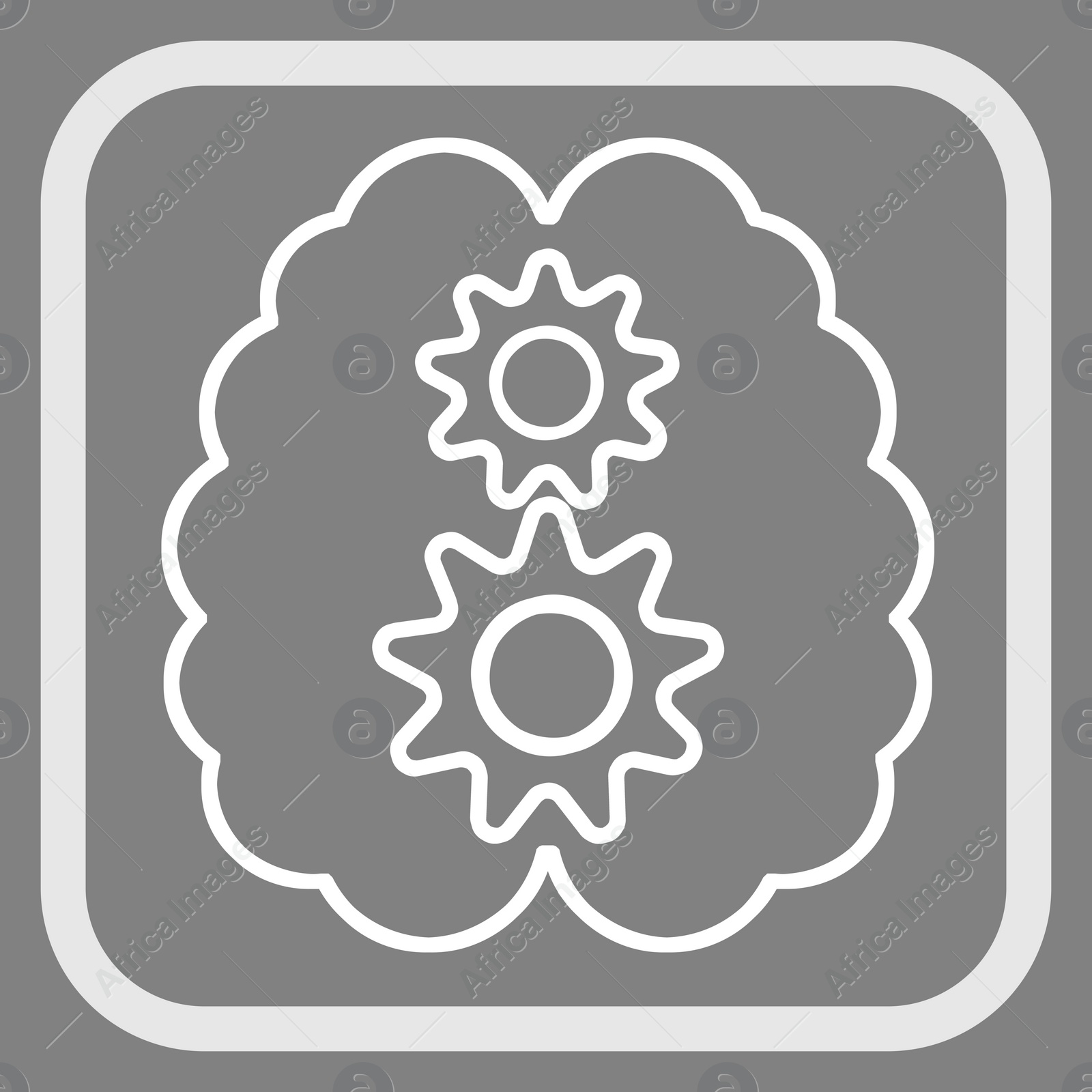 Image of Brain with gears in frame, illustration on grey background