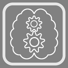 Brain with gears in frame, illustration on grey background