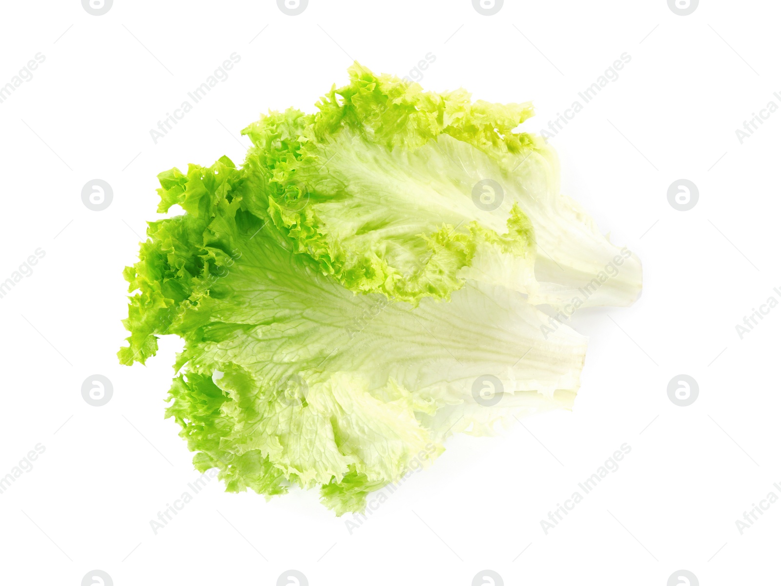 Photo of Fresh green lettuce leaves isolated on white, top view