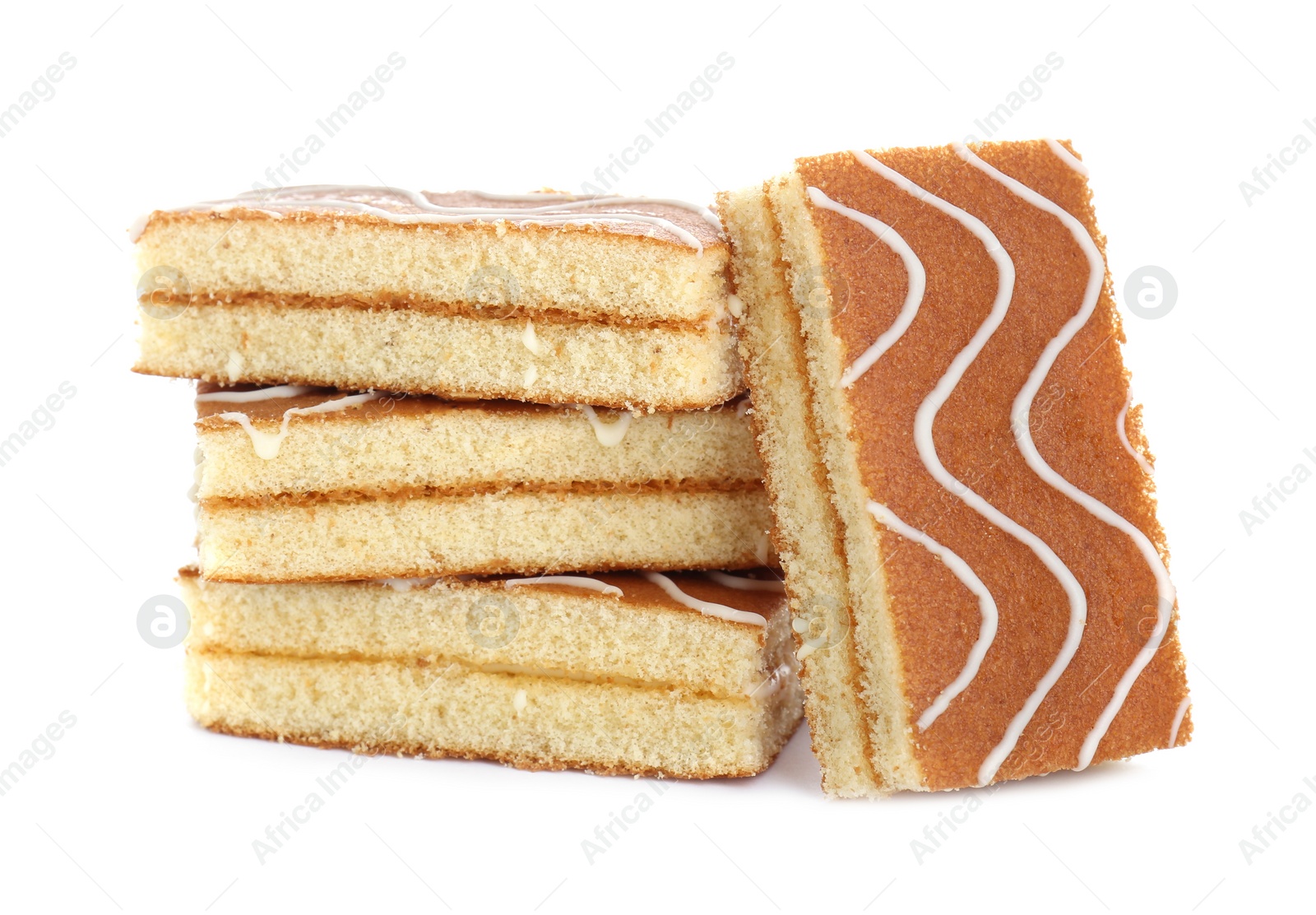 Photo of Delicious homemade sponge cakes isolated on white