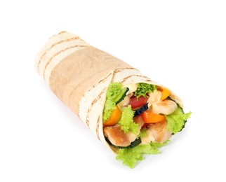 Photo of Delicious shawarma with chicken and fresh vegetables   isolated on white