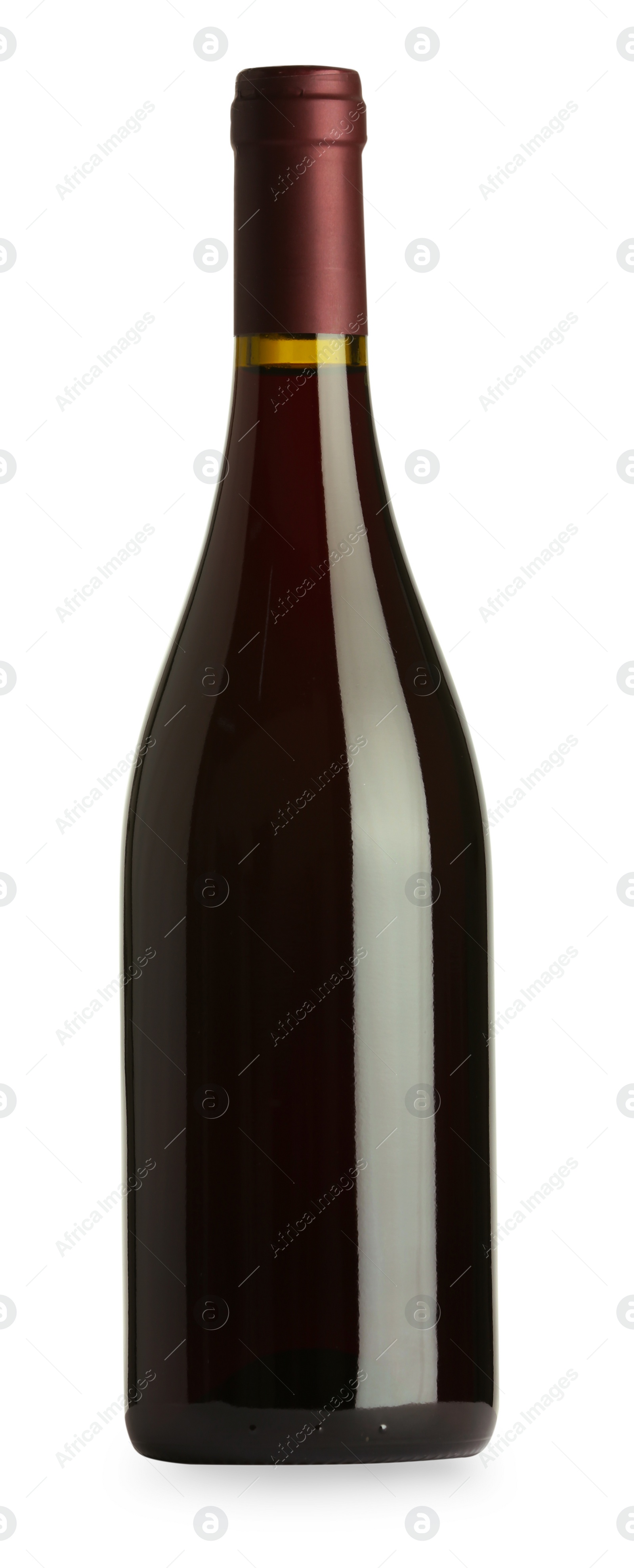 Photo of Red wine in glass bottle isolated on white