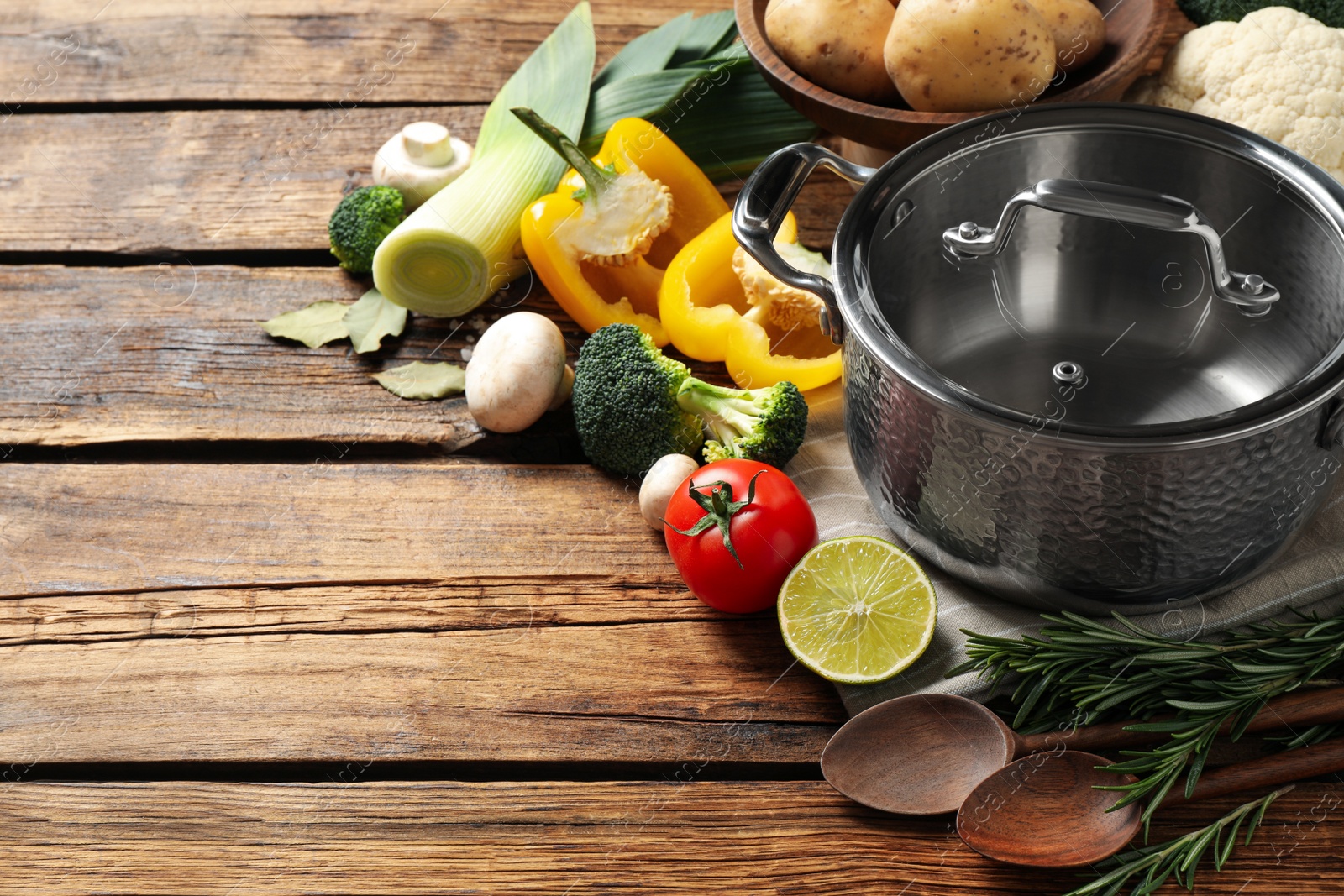 Photo of Fresh products on wooden table. Healthy cooking