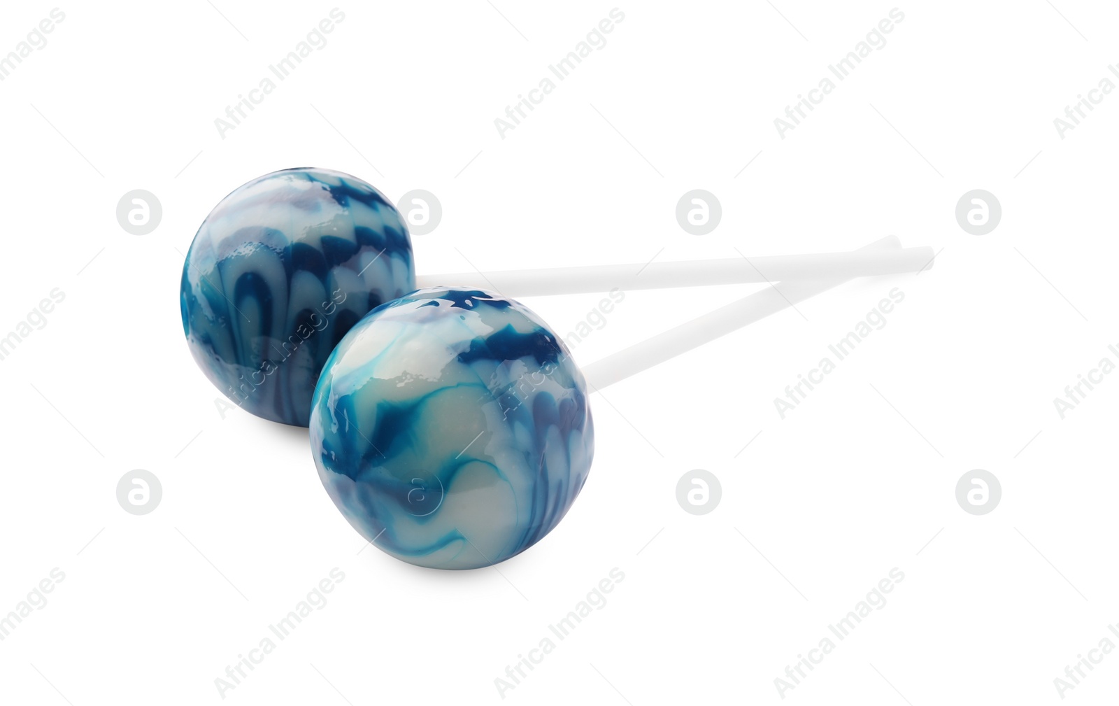 Photo of Two sweet colorful lollipops isolated on white