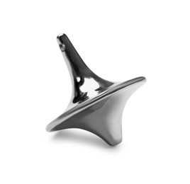 Photo of One silver spinning top on white background