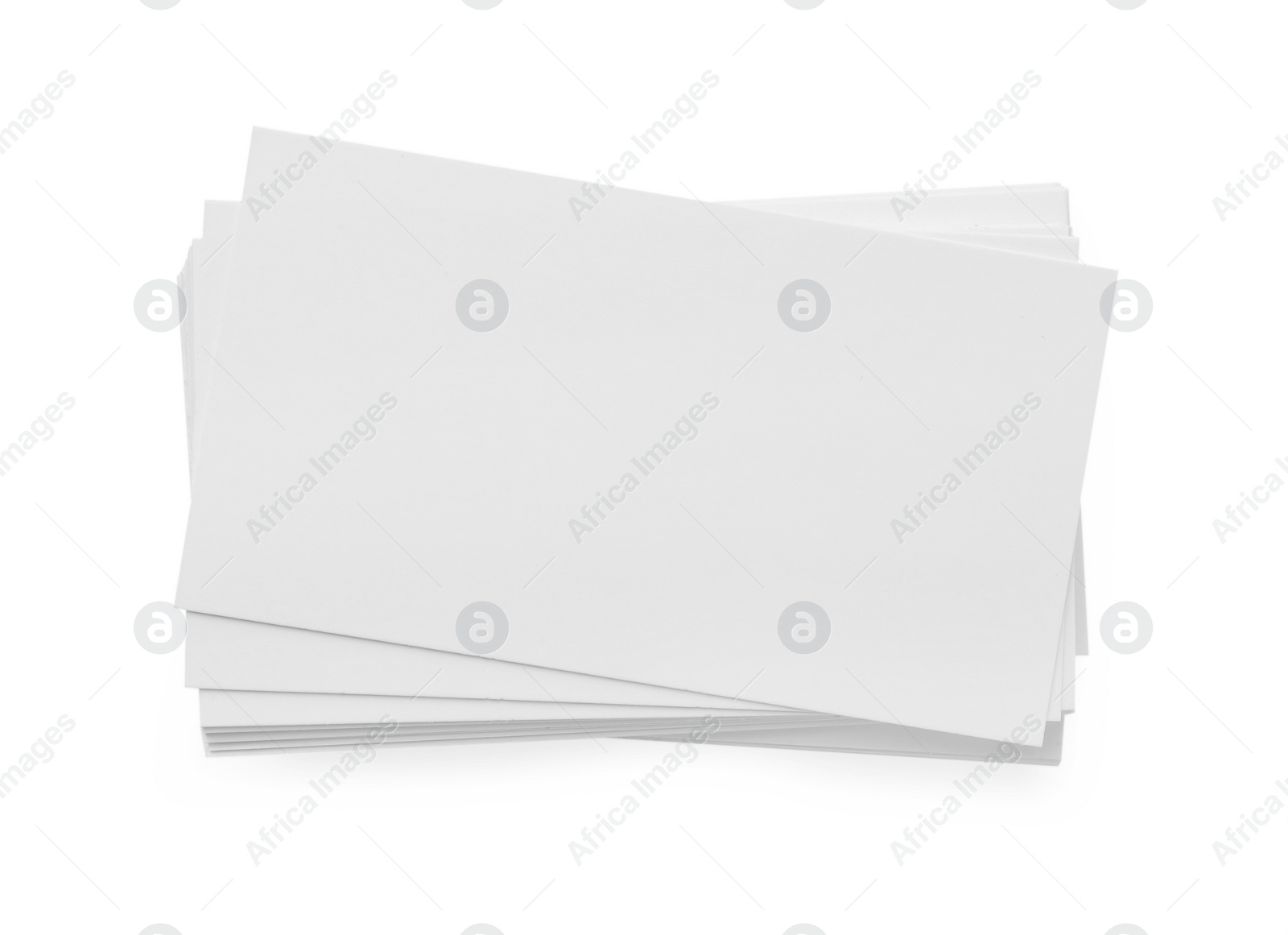 Photo of Blank business cards isolated on white, top view. Mockup for design