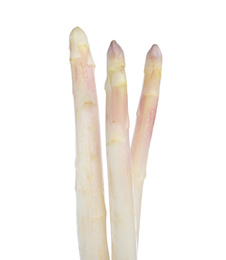 Photo of Fresh ripe asparagus isolated on white, closeup