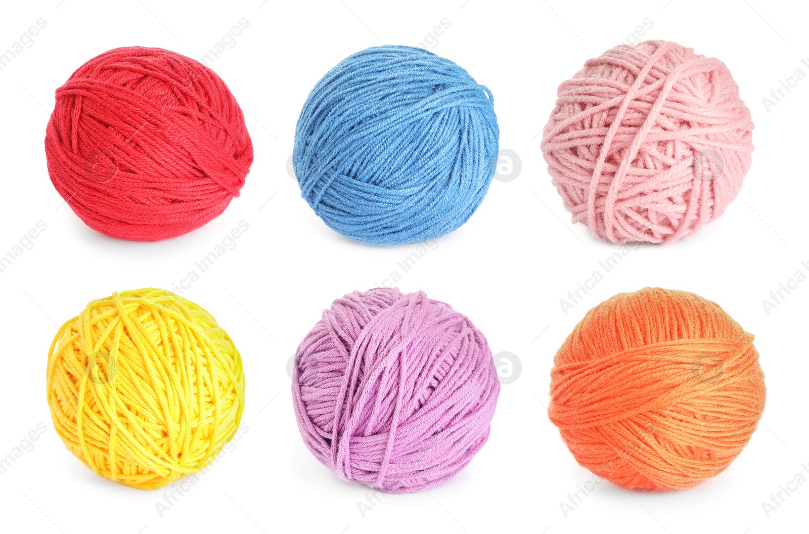 Image of Set with different woolen yarns on white background