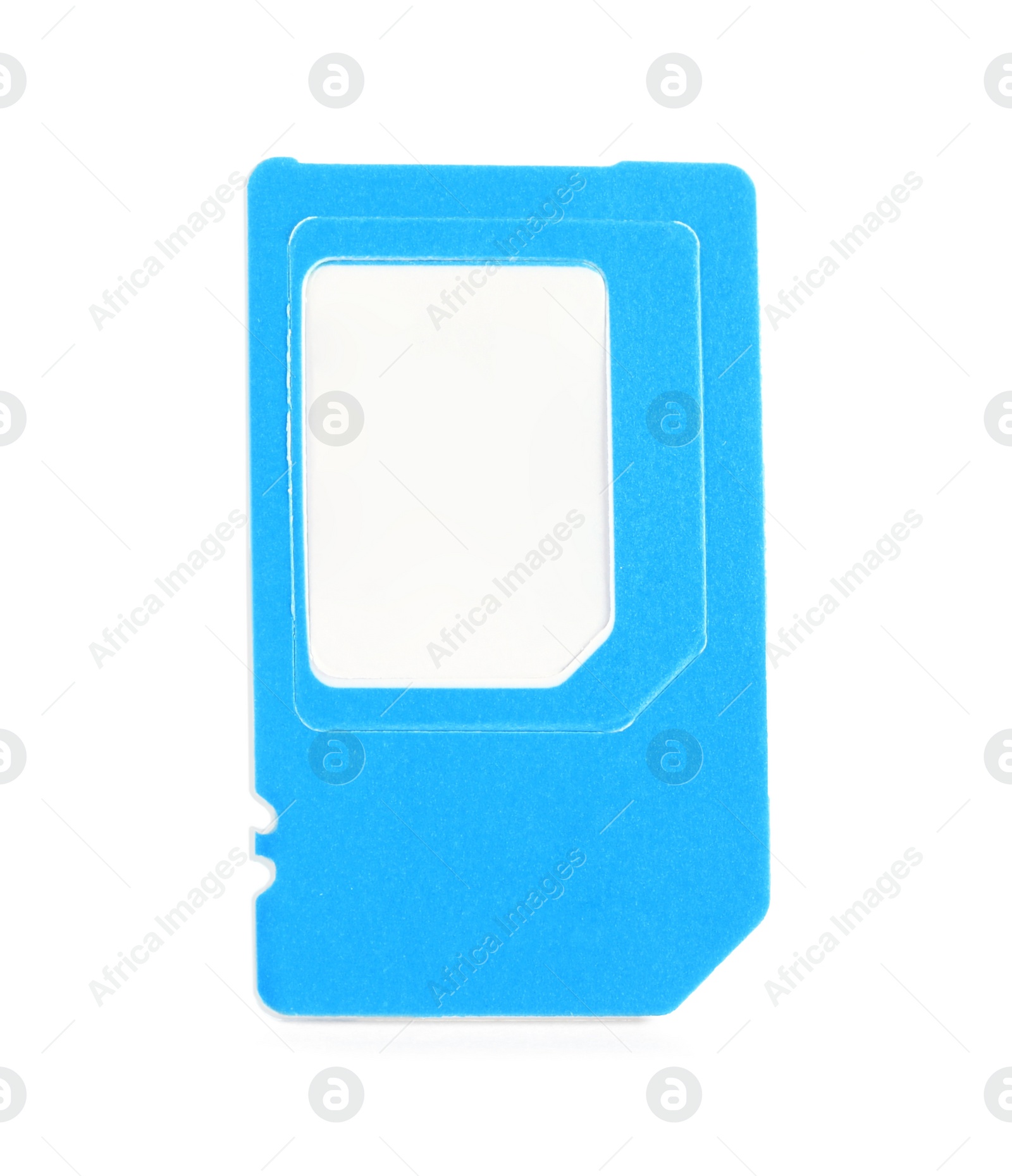 Photo of Modern light blue SIM card isolated on white