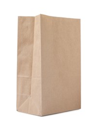 Photo of Open kraft paper bag isolated on white