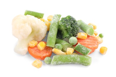 Mix of different frozen vegetables isolated on white