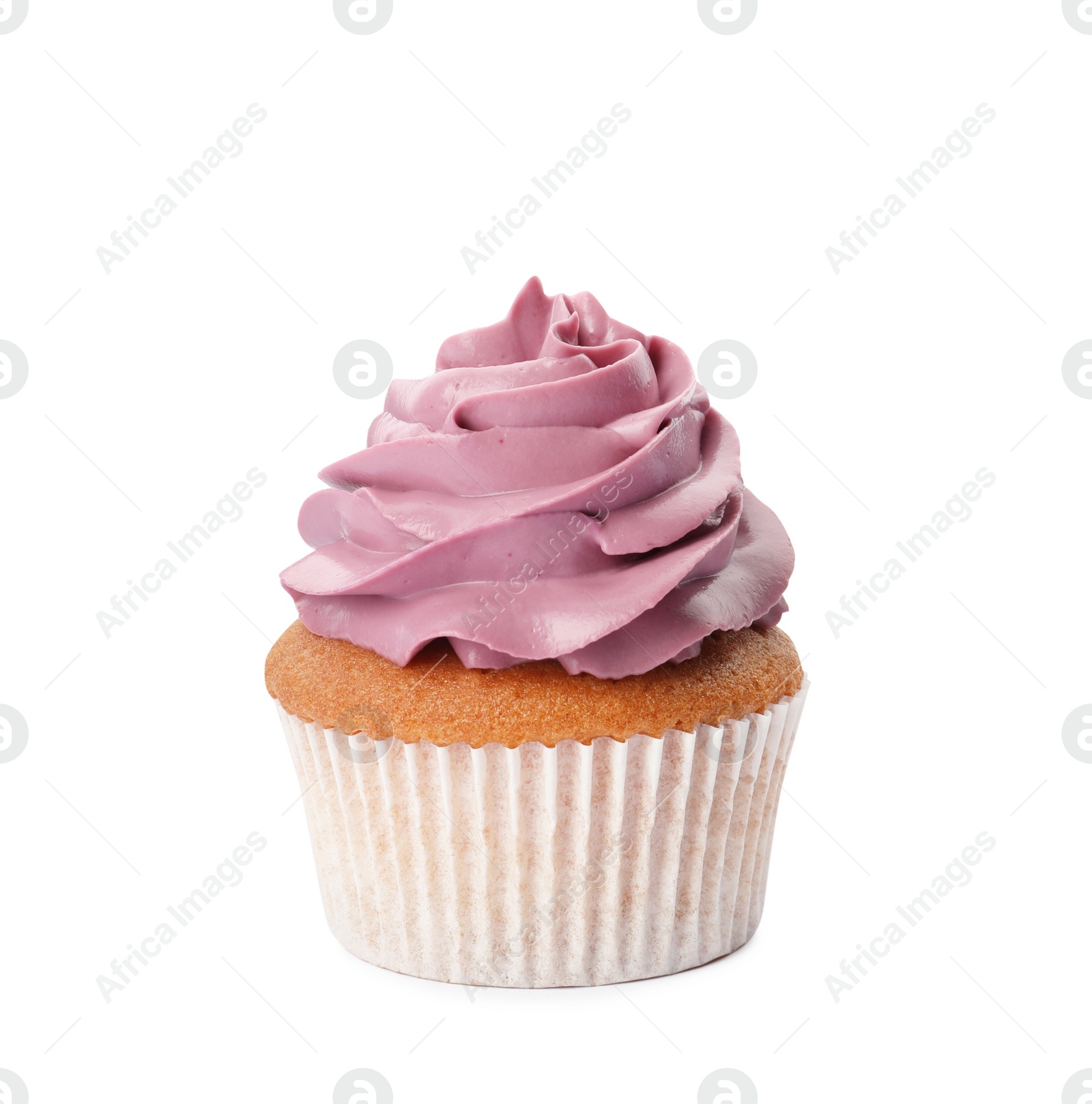 Photo of Delicious cupcake with cream isolated on white