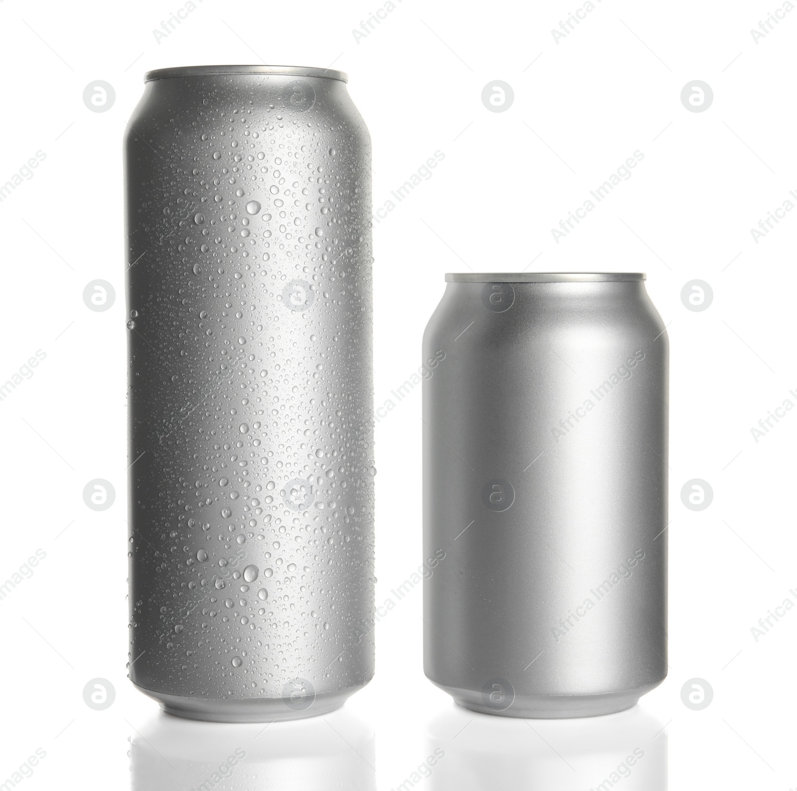 Photo of Aluminum cans on white background. Mockup for design