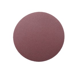 Photo of One coarse sandpaper disk isolated on white, top view