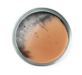 Petri dish with bacteria colony isolated on white, top view