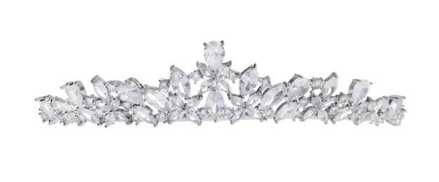 Beautiful silver tiara with diamonds isolated on white
