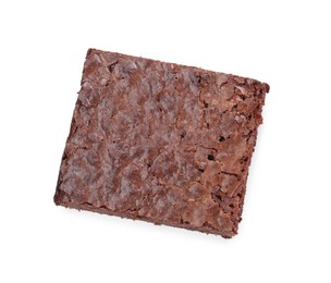 Photo of Delicious chocolate brownie on white background, top view