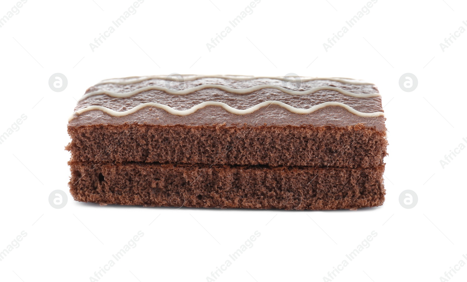 Photo of Delicious chocolate sponge cake isolated on white