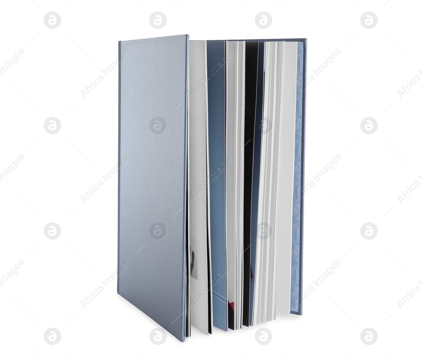 Photo of Book with grey hard cover isolated on white