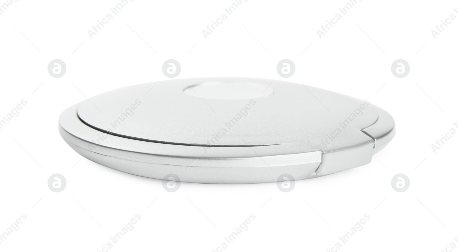 Photo of Grey cosmetic pocket mirror isolated on white