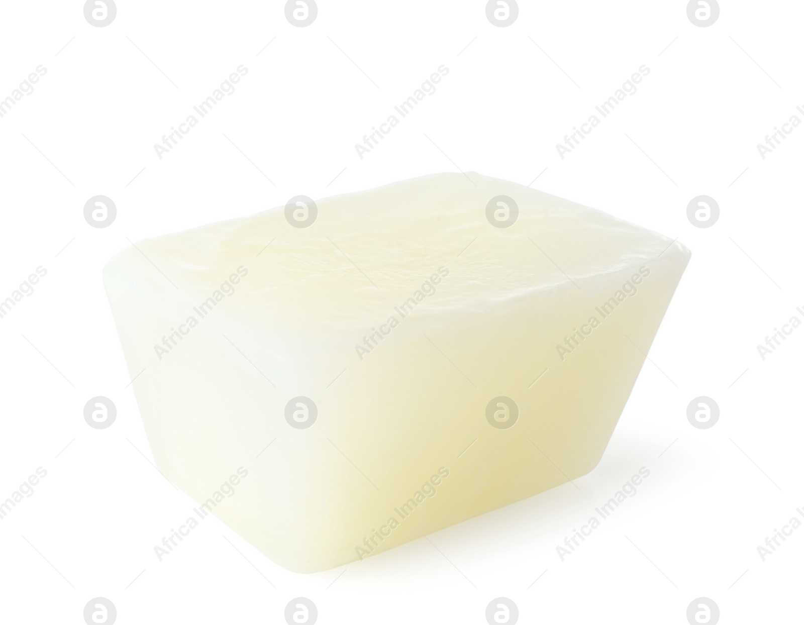 Photo of Tasty milk ice cube on white background