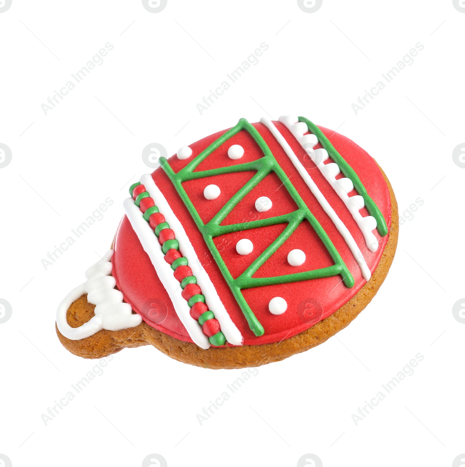 Photo of Tasty cookie in shape of Christmas ball isolated on white