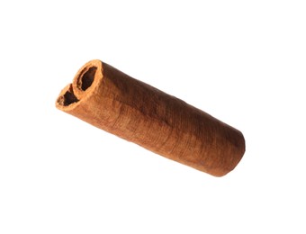 Photo of One aromatic cinnamon stick isolated on white