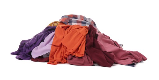 Photo of Pile of dirty clothes on white background