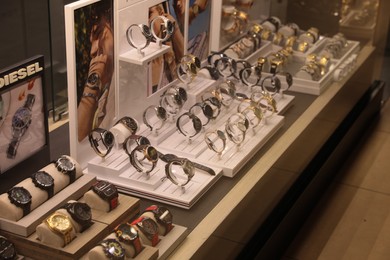 Photo of Turkey, Trabzon-June 30, 2022: Showcase with different luxury watches in store