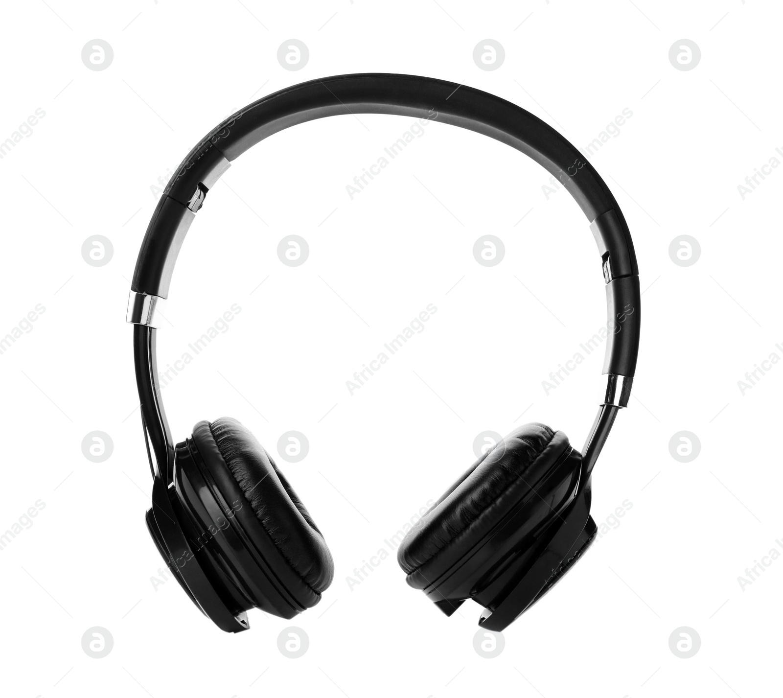 Photo of Stylish modern headphones with earmuffs on white background