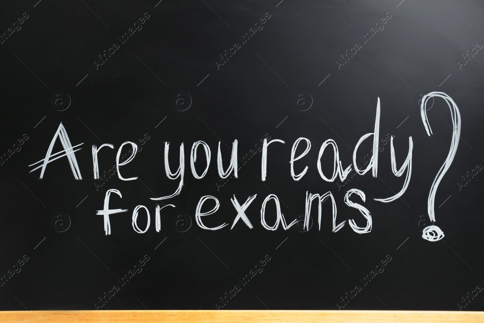 Photo of Blackboard with phrase Are You Ready For Exams as background